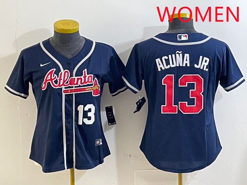 Women Atlanta Braves #13 Acuna jr Blue Game 2025 Nike MLB Jersey style 6->women mlb jersey->Women Jersey